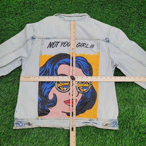 Pop-Art Denim Jacket Womens Medium 19x23 Faded Light-Wash - Picture 4 of 14